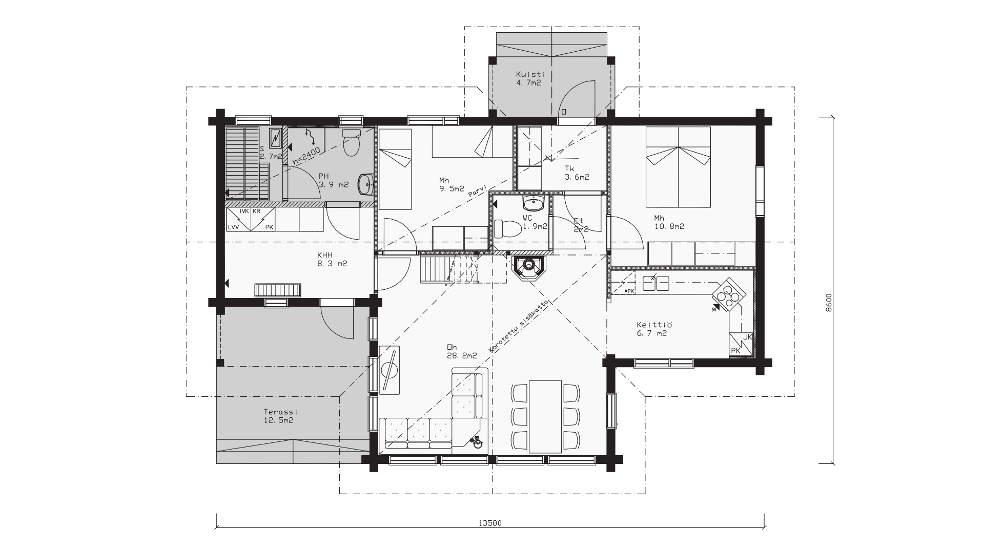 Planritning av anpassade Tupala 90. 