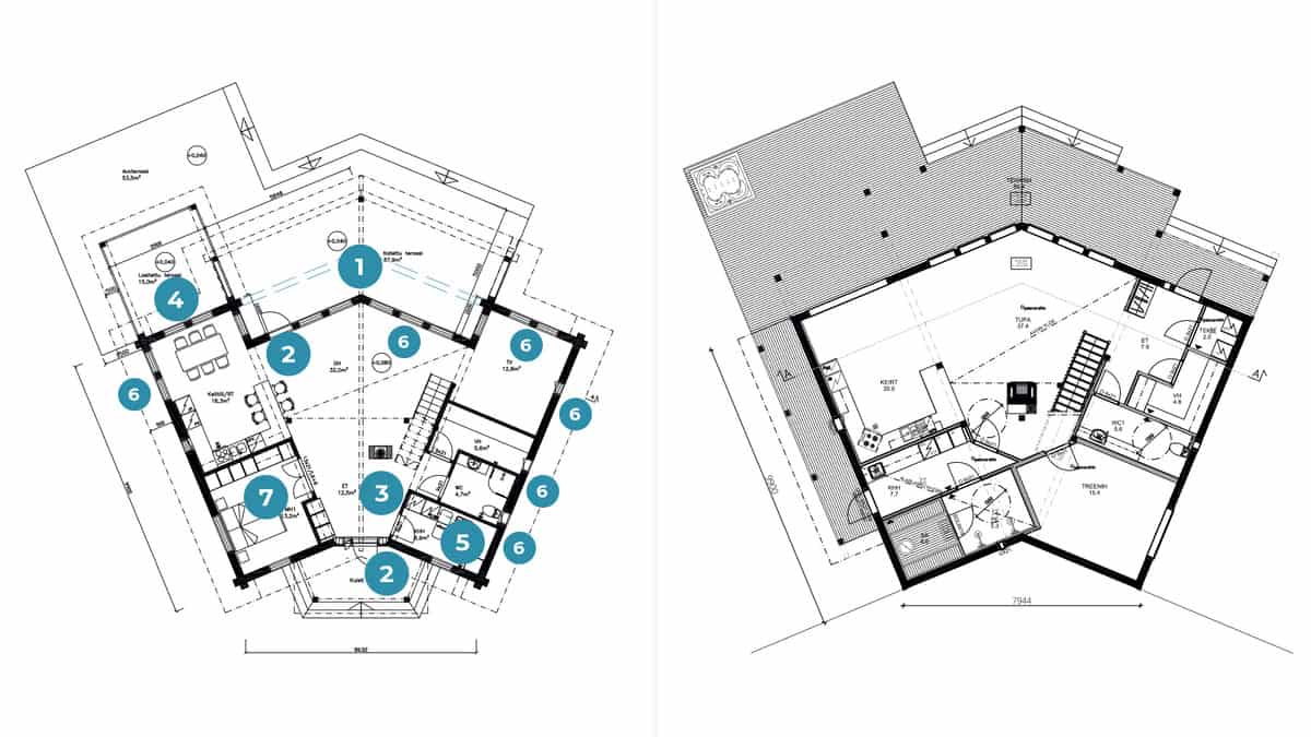 vasemmalla alkuperäinen Nuuna 205 T2 pohja. Oikealla asiakkaiden toivomien muutoksien jälkeen.